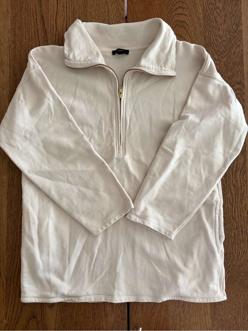 J. Crew University Terry Long Half-Zip Tunic in Cream